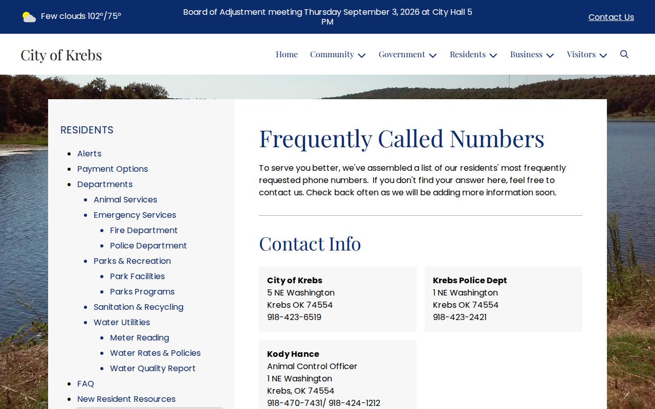 Pittsburg County Krebs Police Department records contact information
